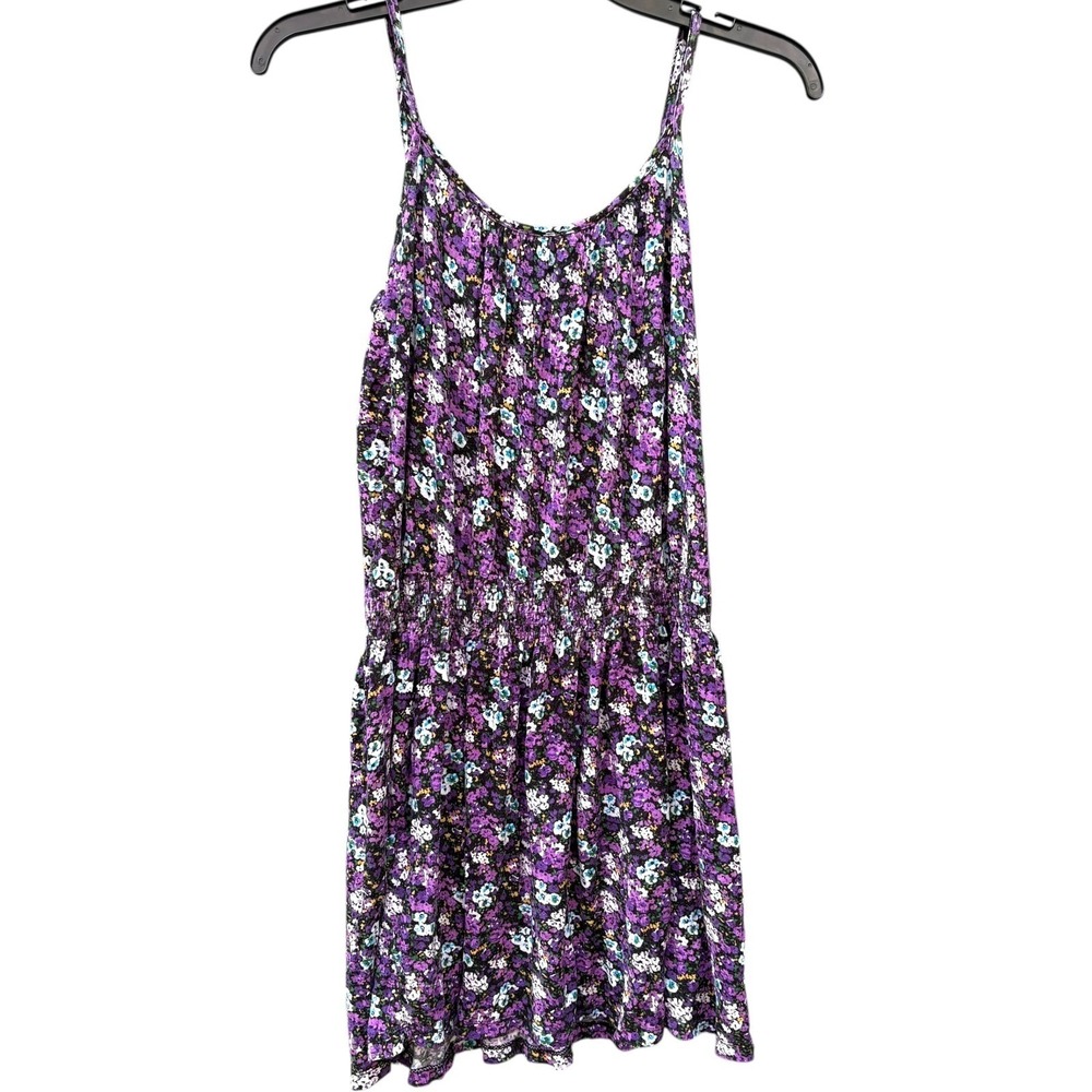 Womens Large Vintage Purple Mini Dress Floral Cottagecore Grandmacore Boho Indie